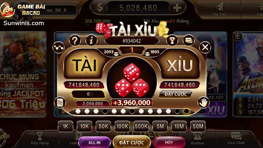 Giao diện game tài xỉu sunwin