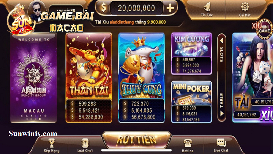 Nhiều game trong slot sunwin