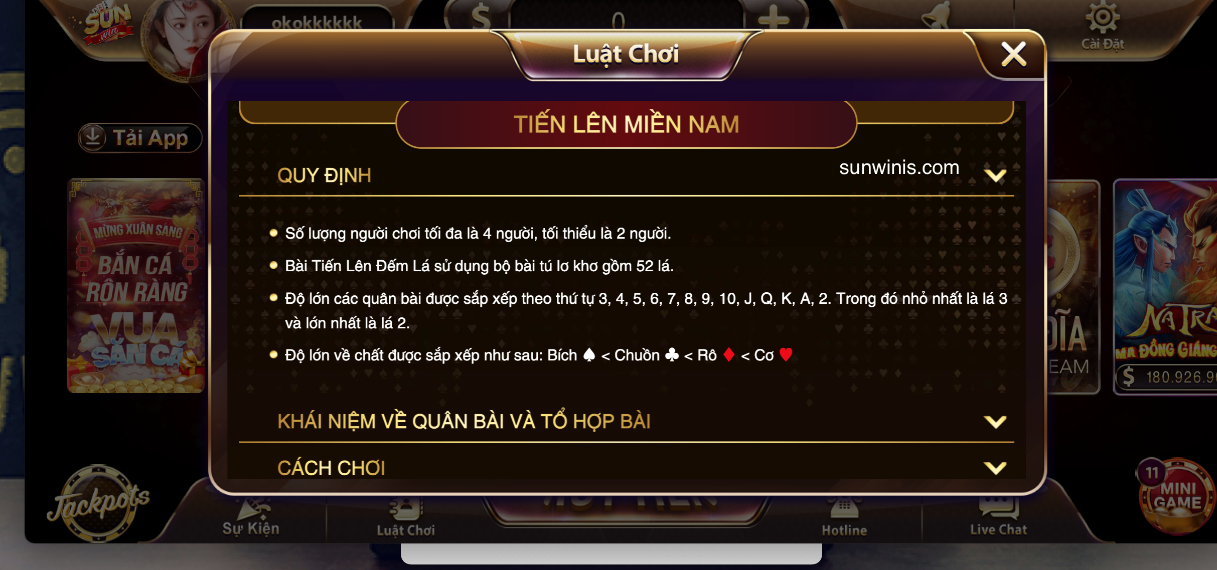 Luật chơi tiến lên miền nam sunwin